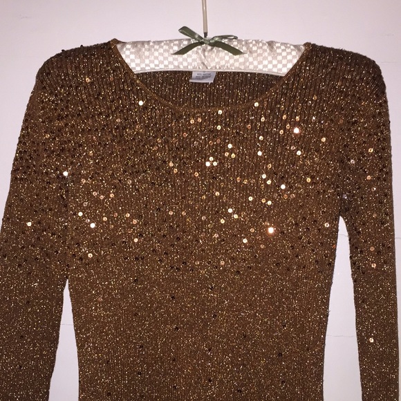 Bronze knit long sleeve sequin top - Picture 6 of 7